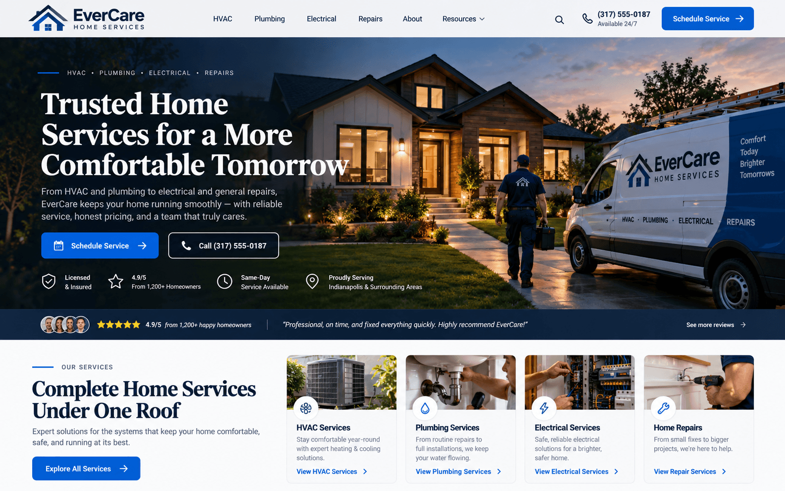 EverCare Home Services — Homepage concept interface