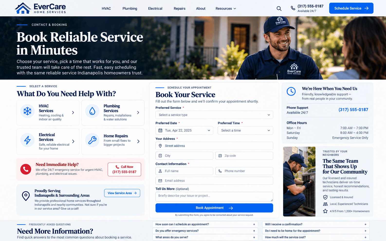 EverCare Home Services — Service booking form concept interface