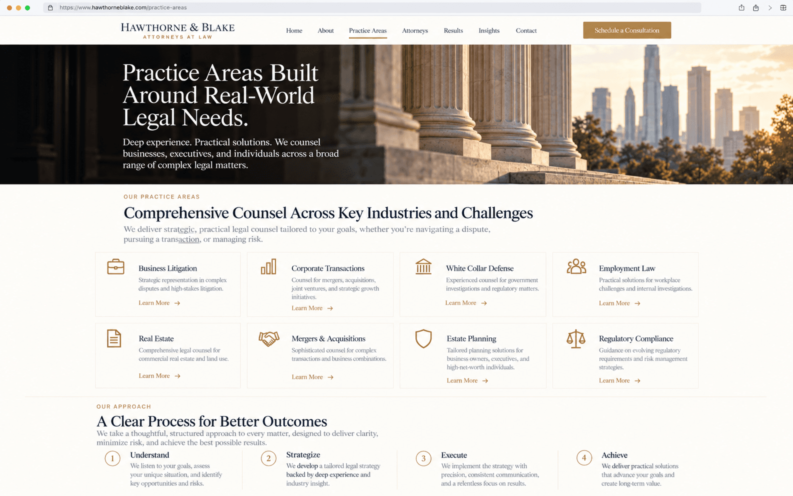 Hawthorne & Blake — Practice areas concept interface