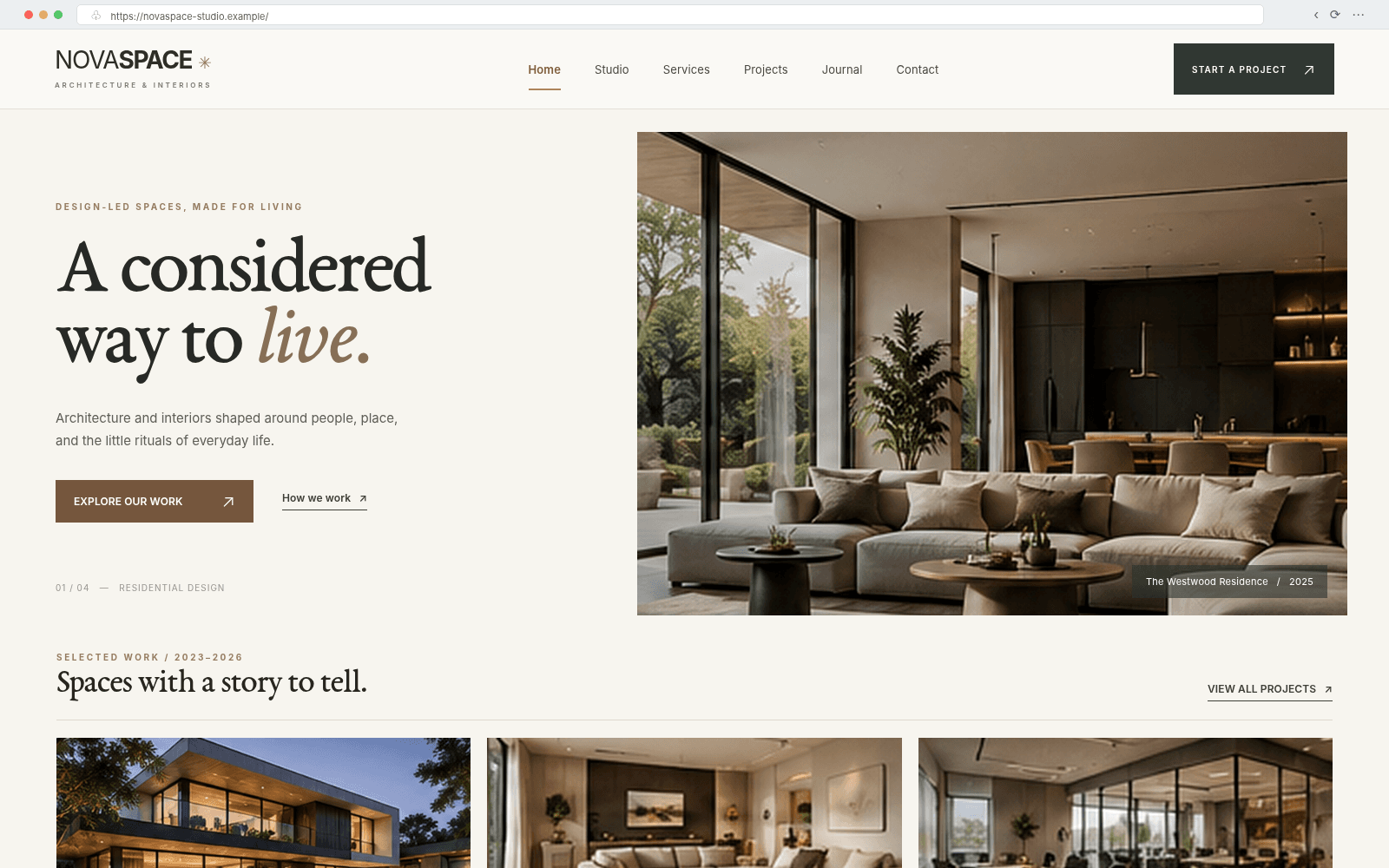 NovaSpace — Homepage concept interface