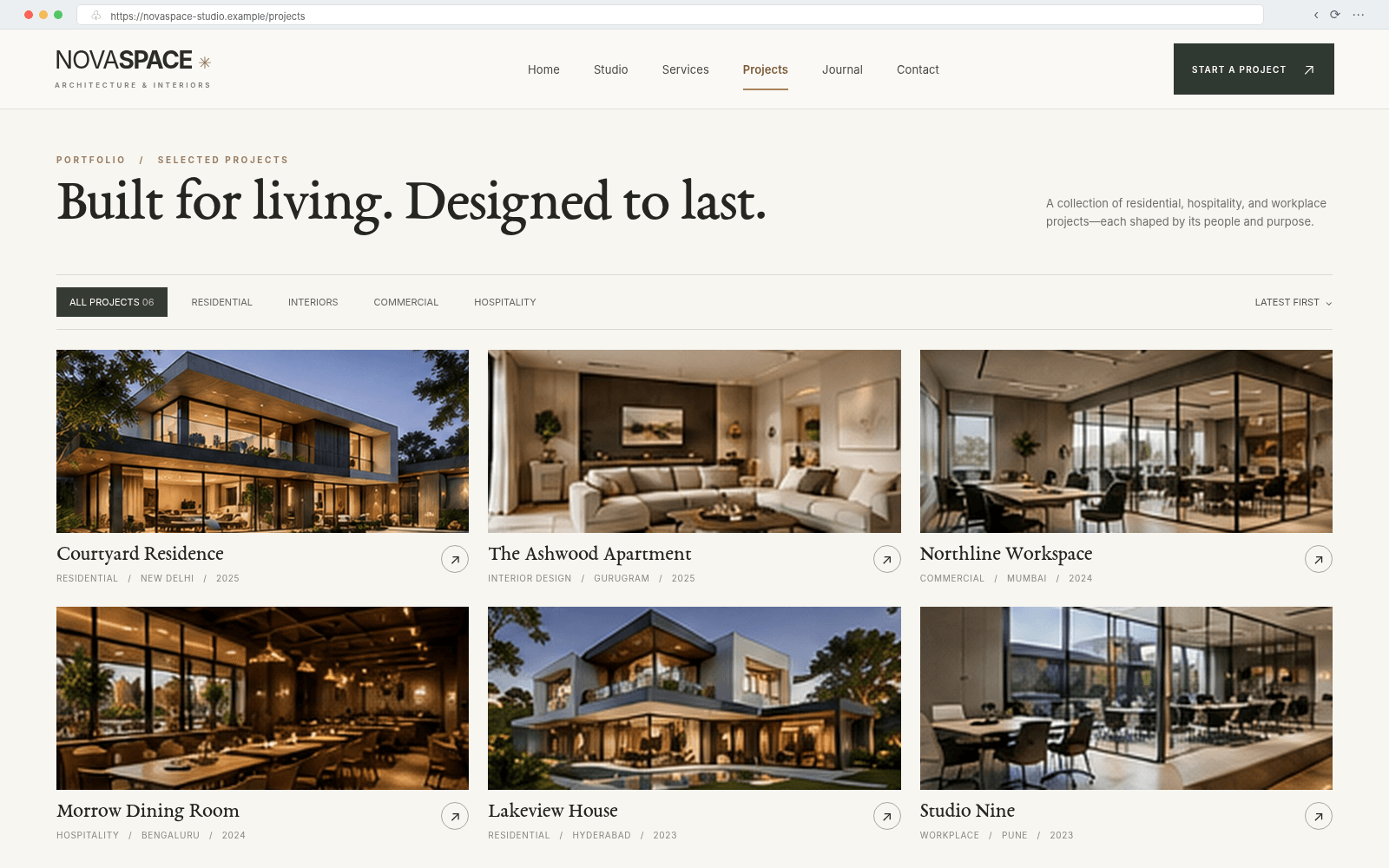 NovaSpace — Projects gallery concept interface