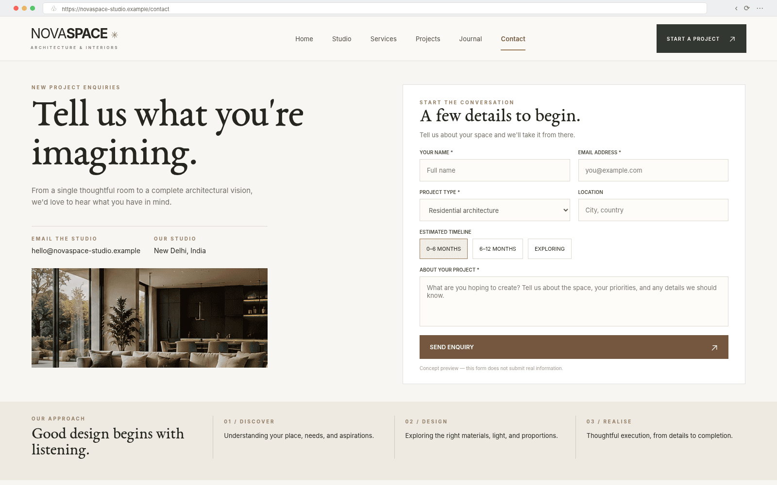 NovaSpace — Contact and inquiry concept interface