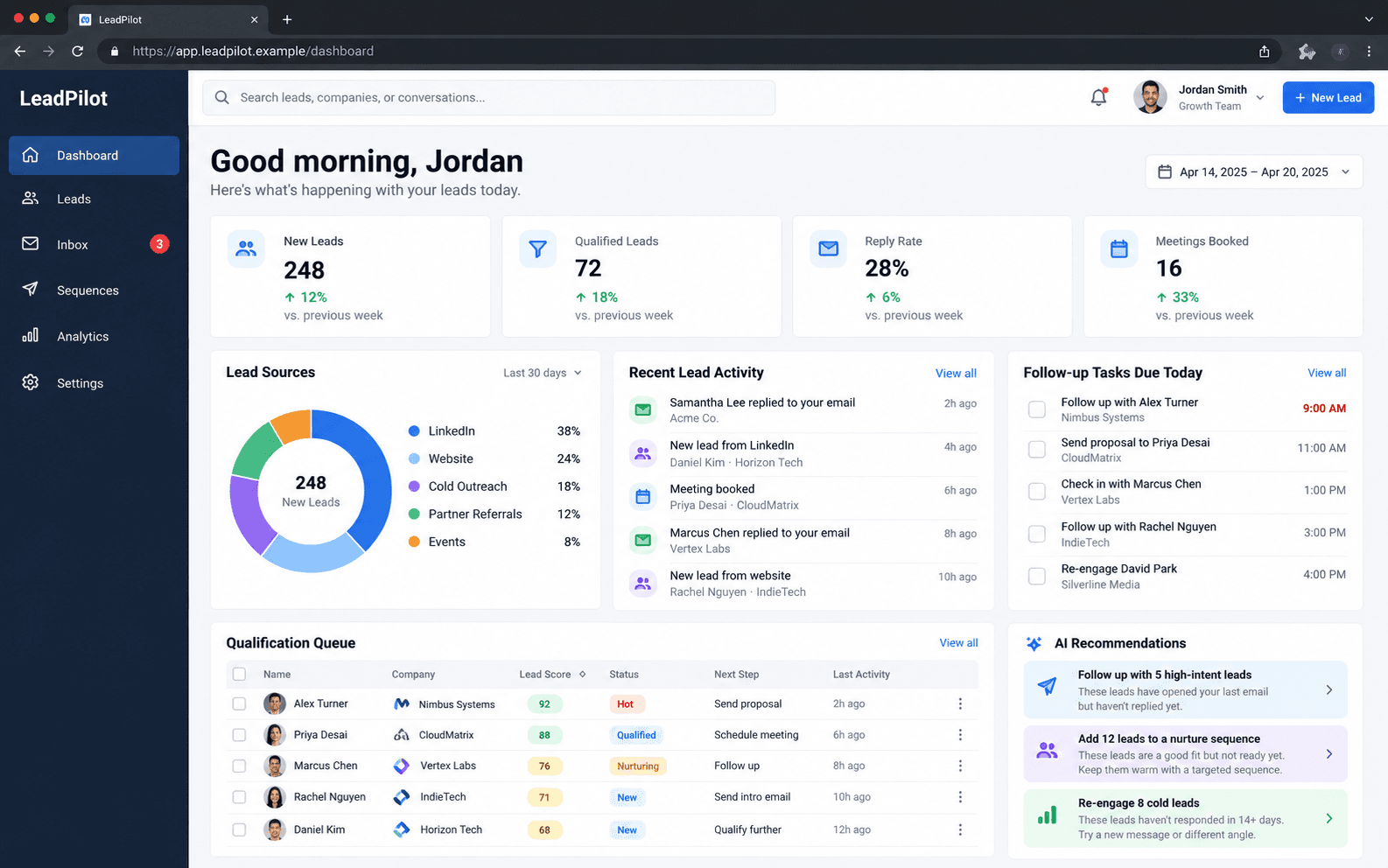 LeadPilot — Sales dashboard concept interface