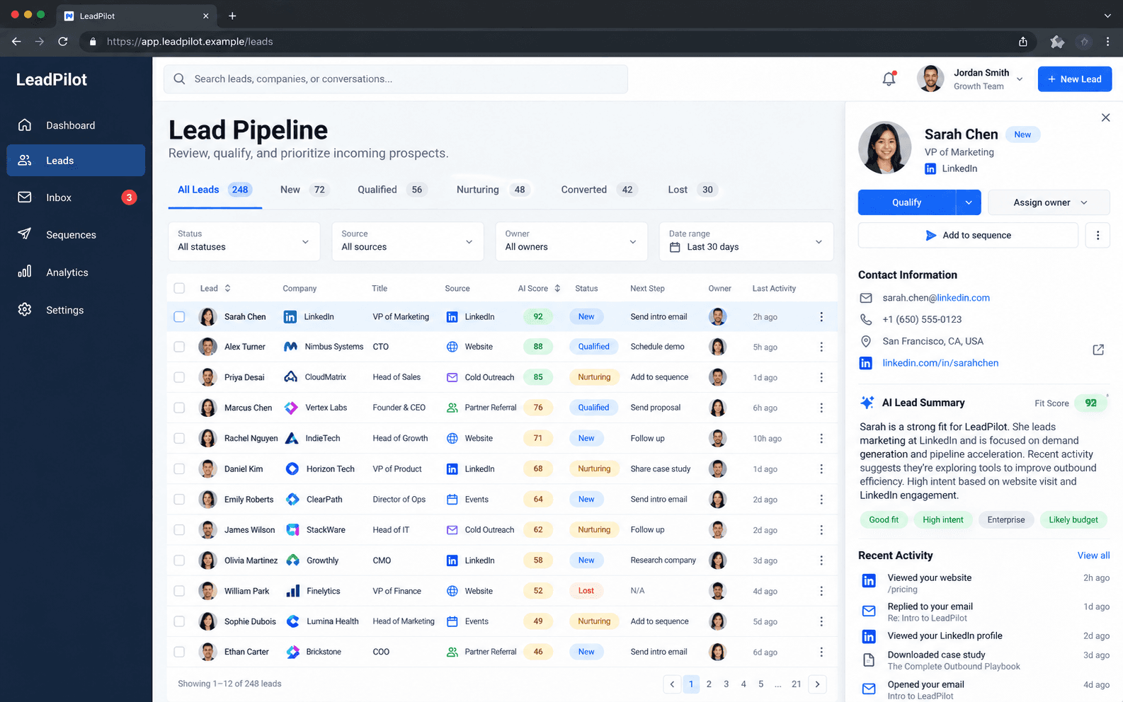 LeadPilot — Lead pipeline concept interface