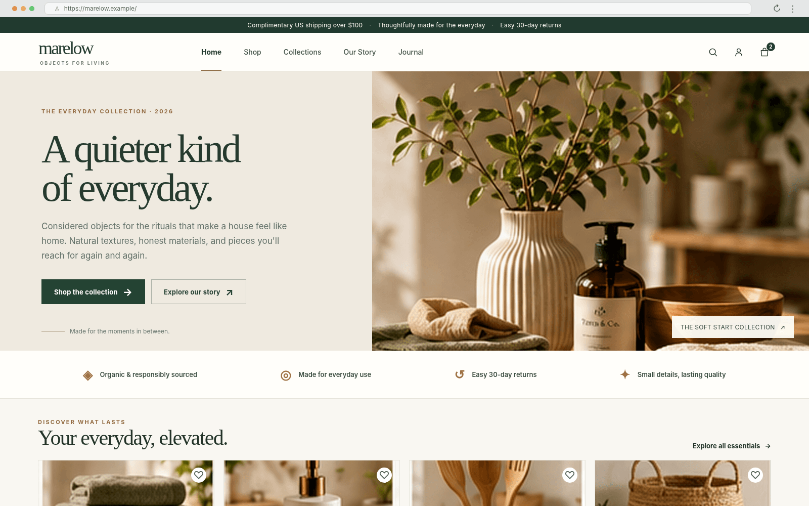 Marelow — Storefront homepage concept interface