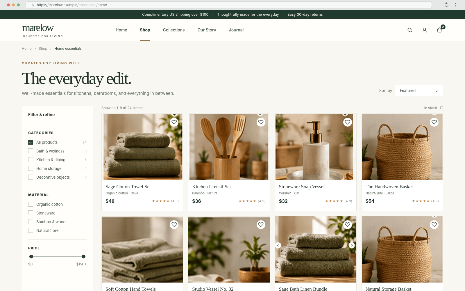 Marelow — Product collection concept interface