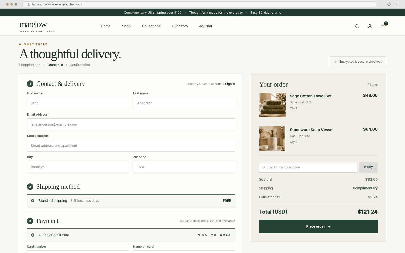 Marelow — Checkout experience concept interface