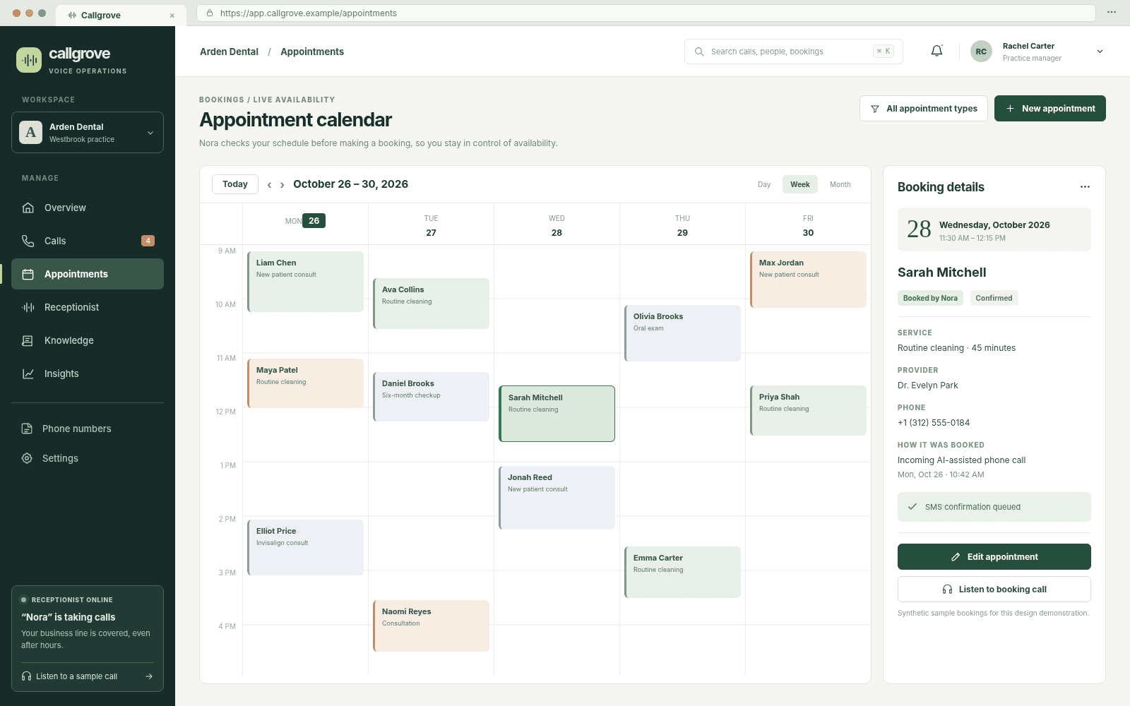 Callgrove — Appointment calendar concept interface