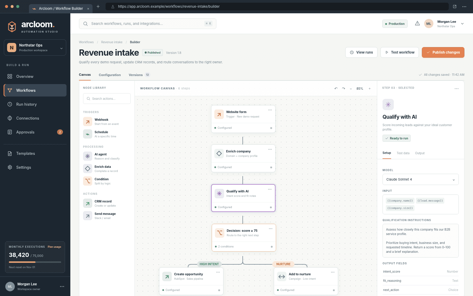 Arcloom — Visual workflow builder concept interface