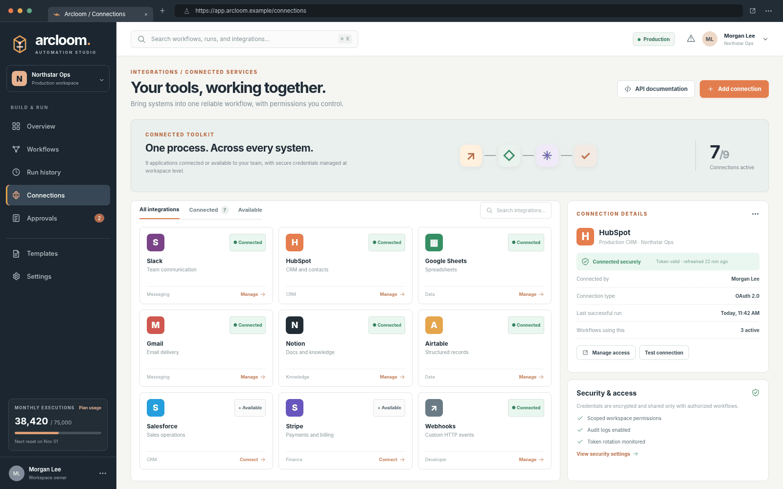 Arcloom — Integration connections concept interface