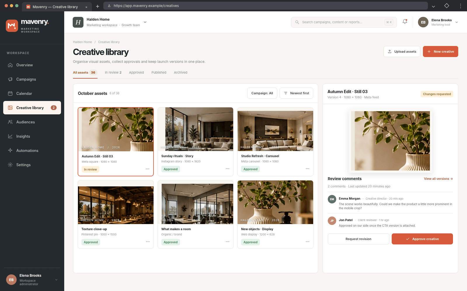 Mavenry — Creative review studio concept interface