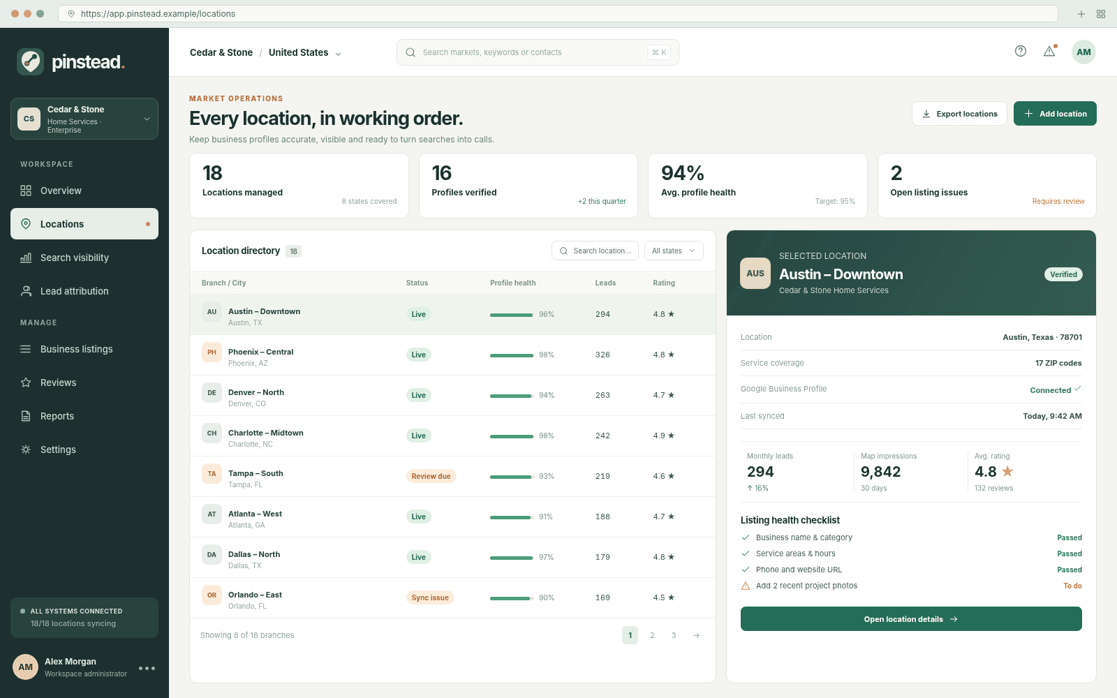 Pinstead — Location management concept interface