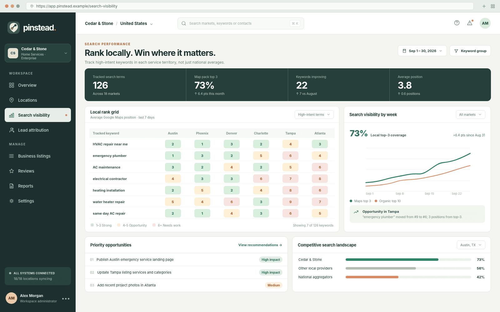 Pinstead — Search visibility concept interface